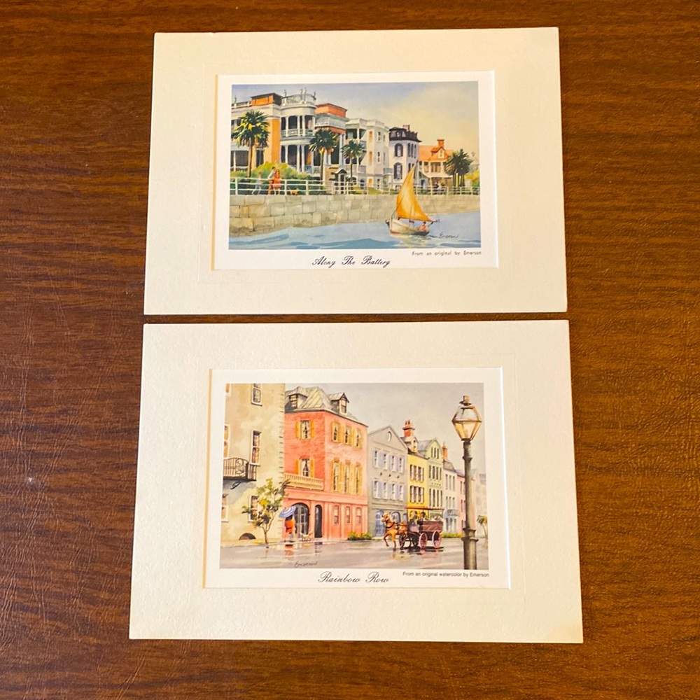Vintage Emerson Matted prints of South Carolina The Battery and Rainbow Row